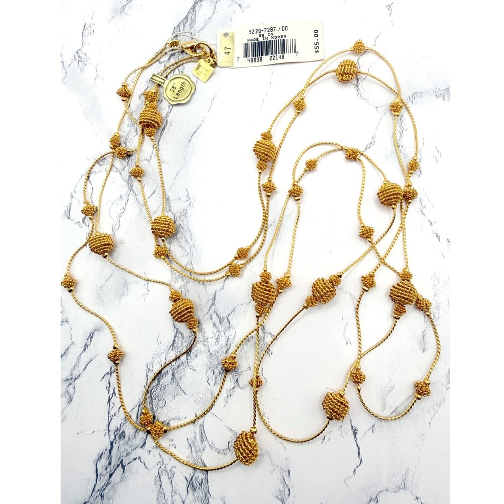 NWT Anne Klein Gold Tone‎ Double Strand Station Necklace 38" Long Layered